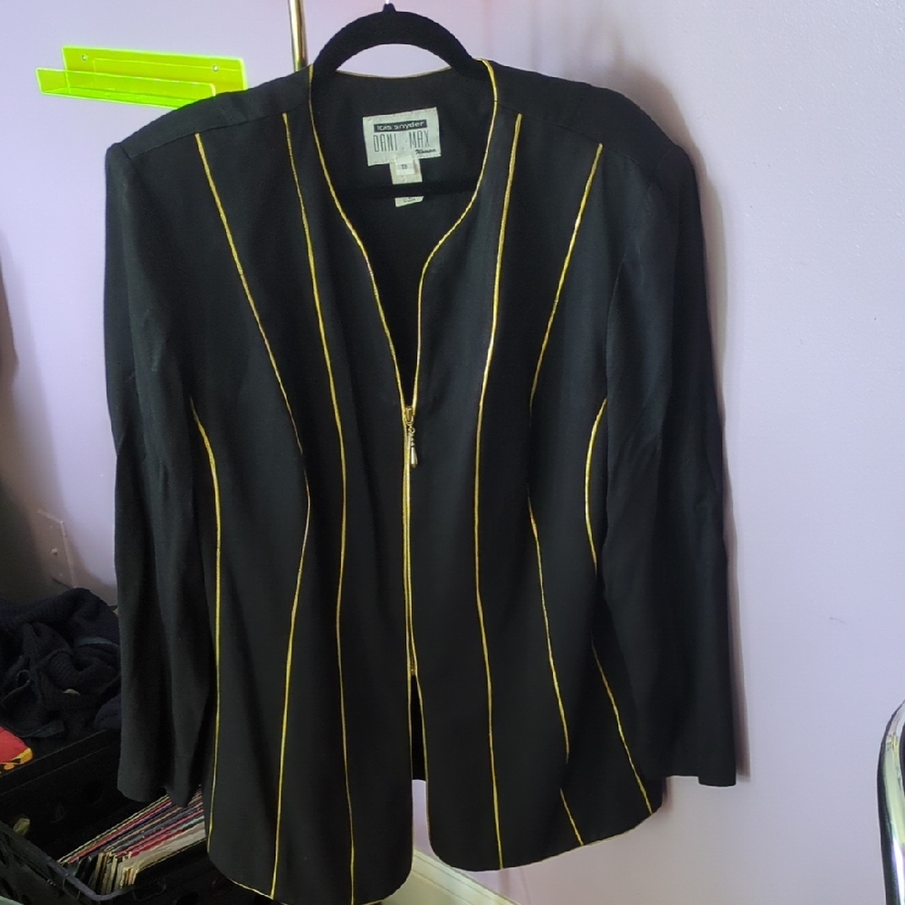 Vintage Women's Black Blazer With Gold Detail